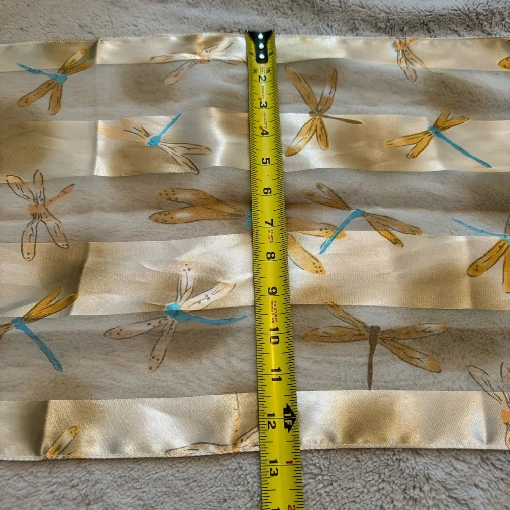 Vintage Dragonfly Sheer Chiffon Scarf Ivory‎ Gold Turquoise Long